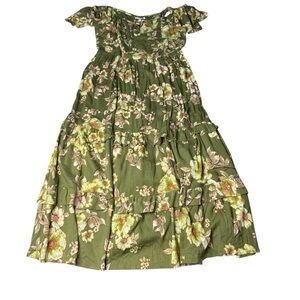 Maurices Women's Medium Dress Floral Green Maxi Tiered Ruffle Off Shoulder New